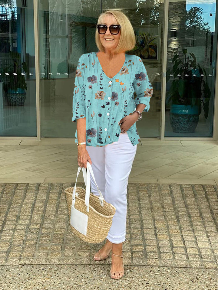 Valentina | Floral Top in Cotton and Linen