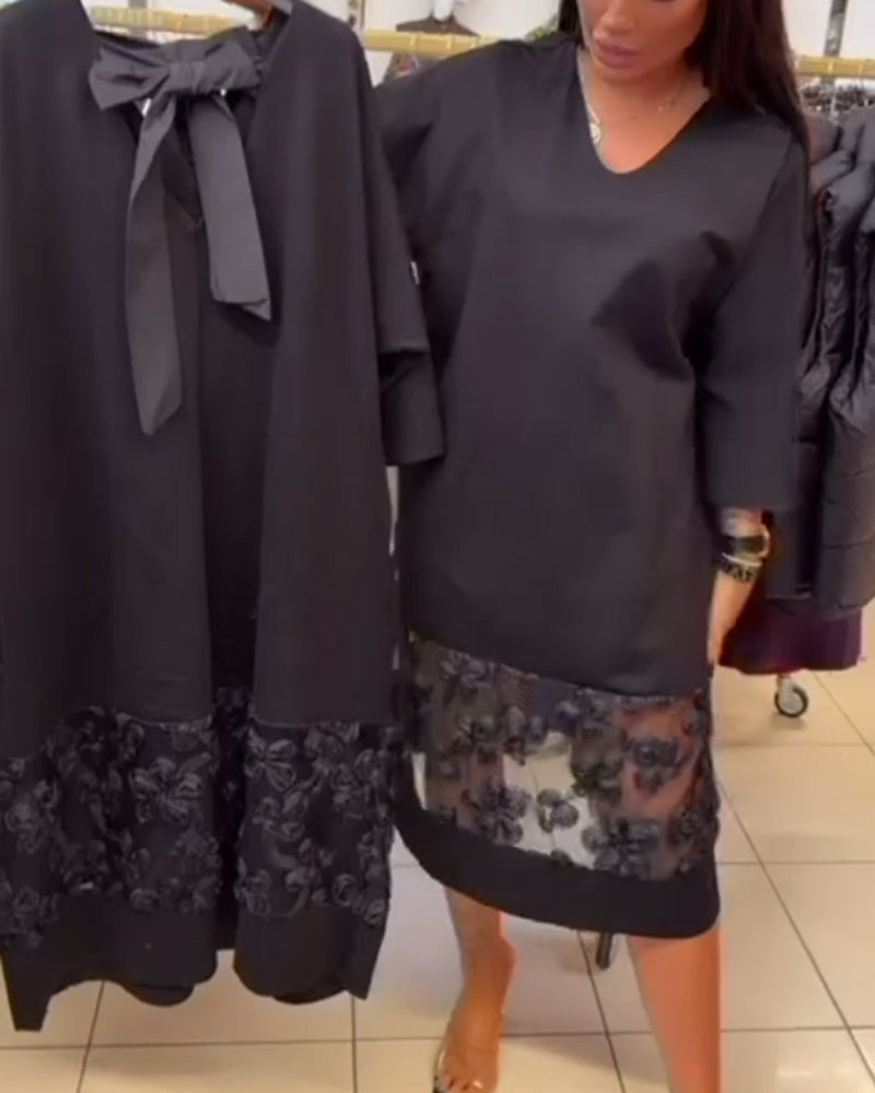 Stylish Dress with Bow at the Back and V-Neck