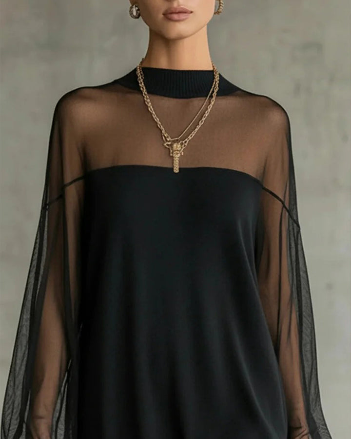 Solid Color Lantern Sleeve Patchwork Dress