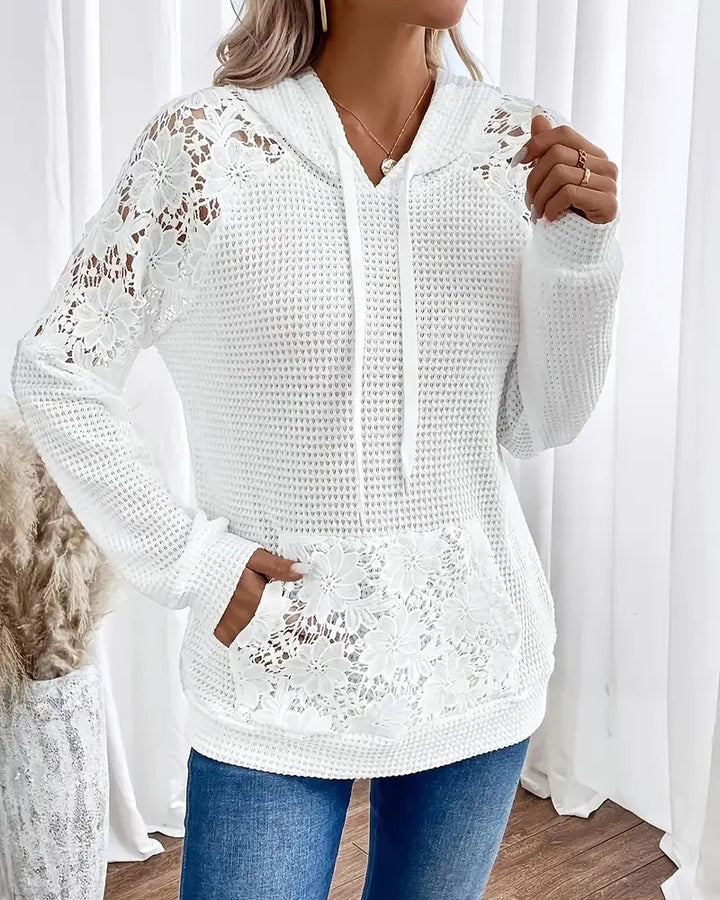 Hoodie V-Neck Long Sleeves Lace Casual