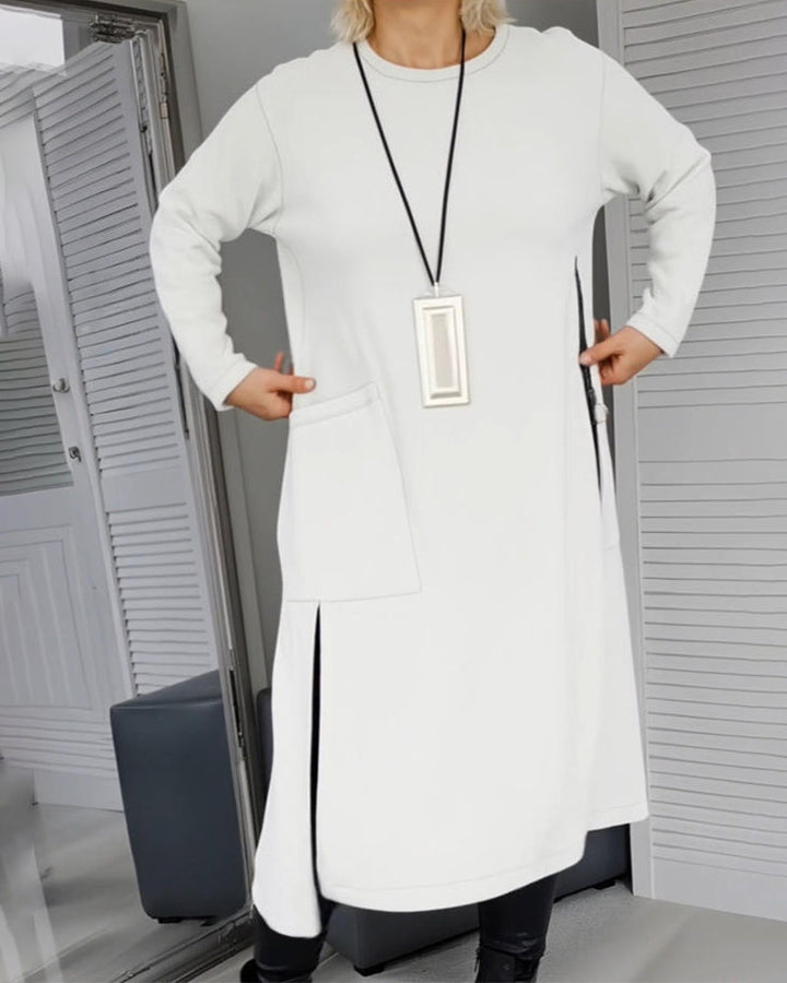 Elegant Dress with Large Pocket and Zipper Design