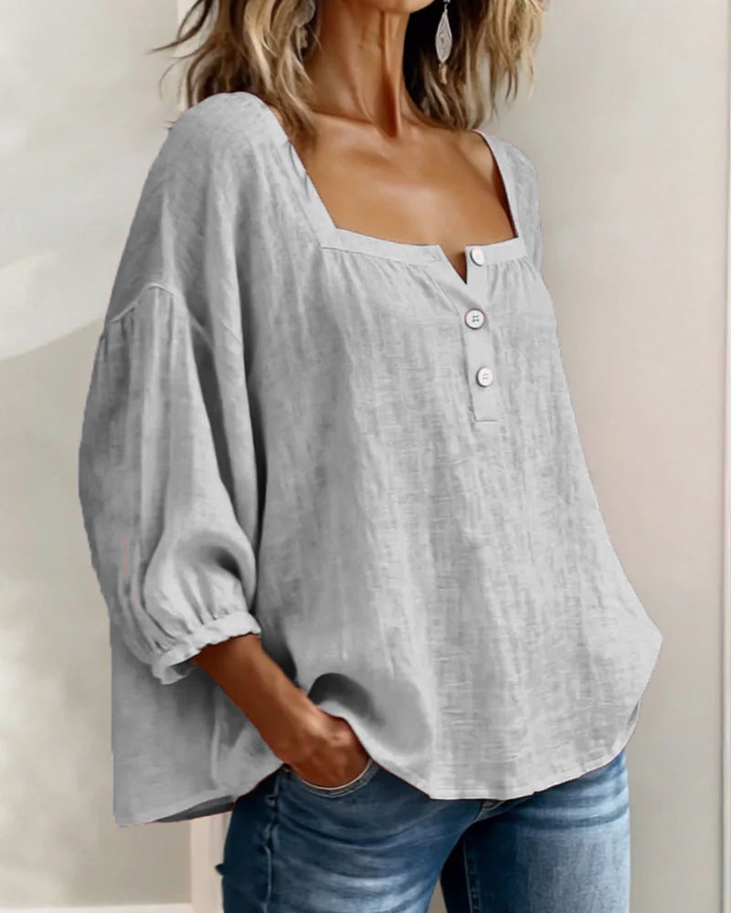 Simple Square Collar Long Sleeve Shirt