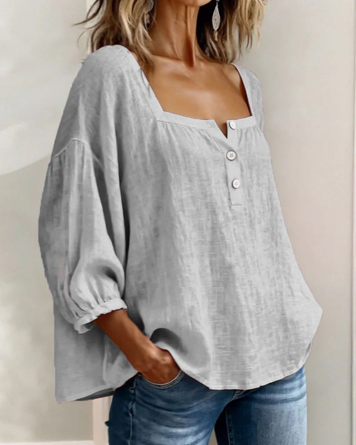 Simple Square Collar Long Sleeve Shirt