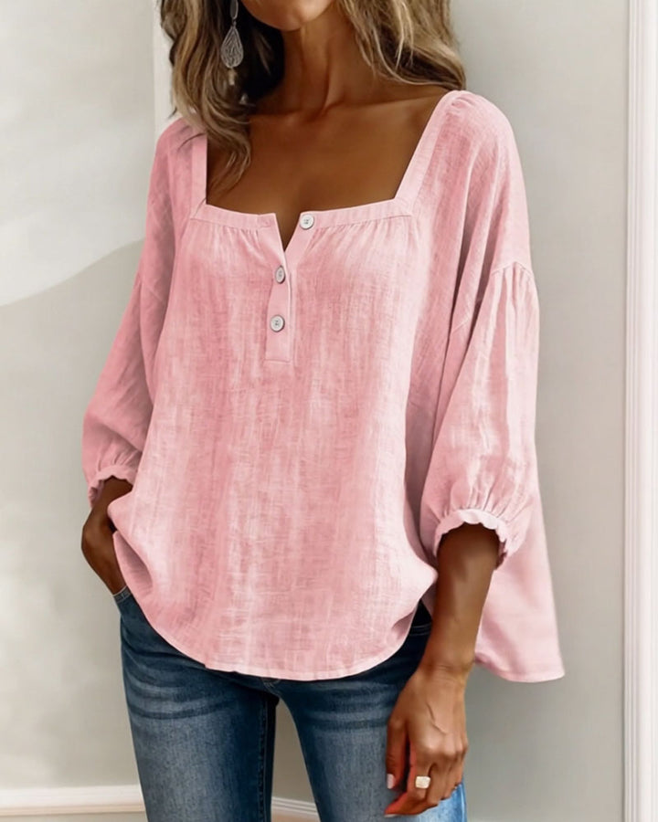 Simple Square Collar Long Sleeve Shirt