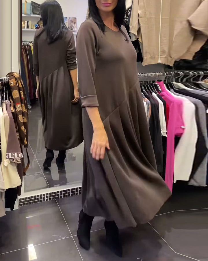 Casual Solid Color Round Neck Dress