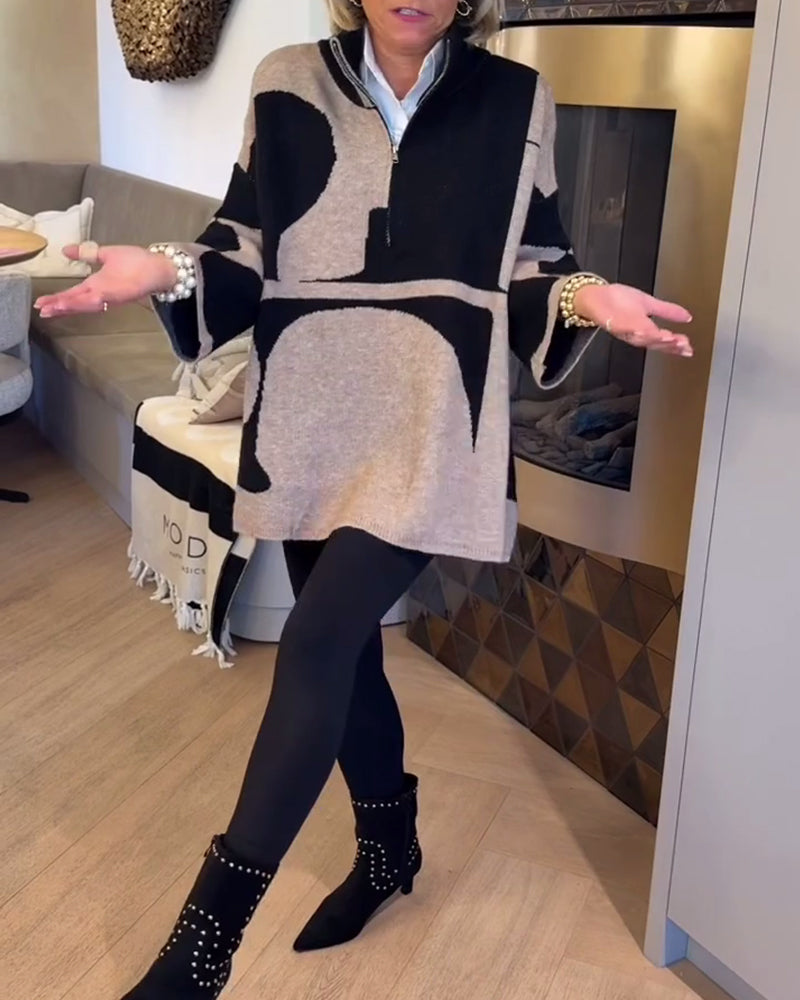 Half-Zip Sweater with High Collar Trendy