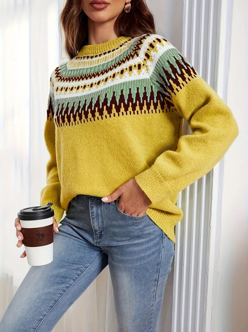 Bold Geo Pattern Sweater with Retro Style