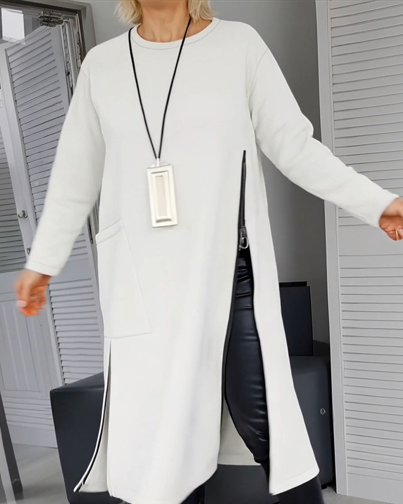 Elegant Dress with Large Pocket and Zipper Design