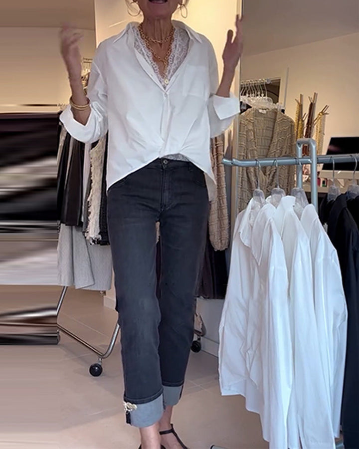 Shirt and Lace Lingerie Set with Long Sleeves