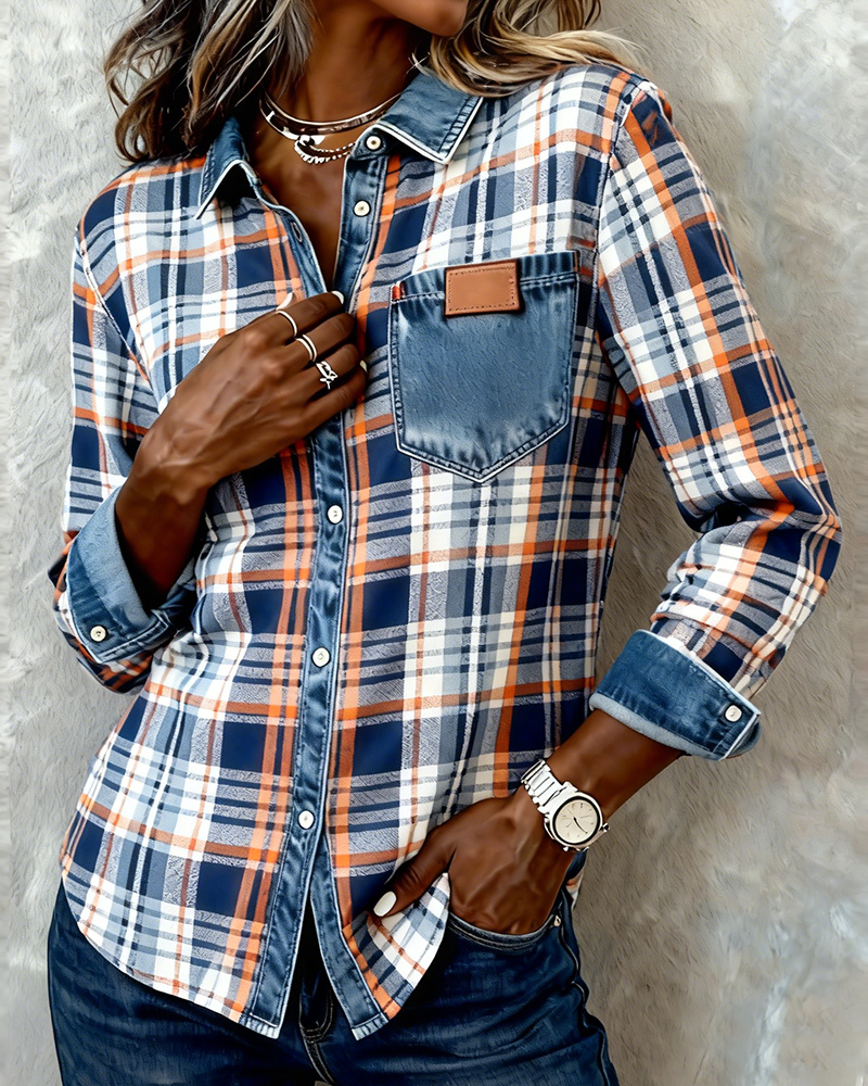 Trendy Long Sleeve Checkered Collar Shirt