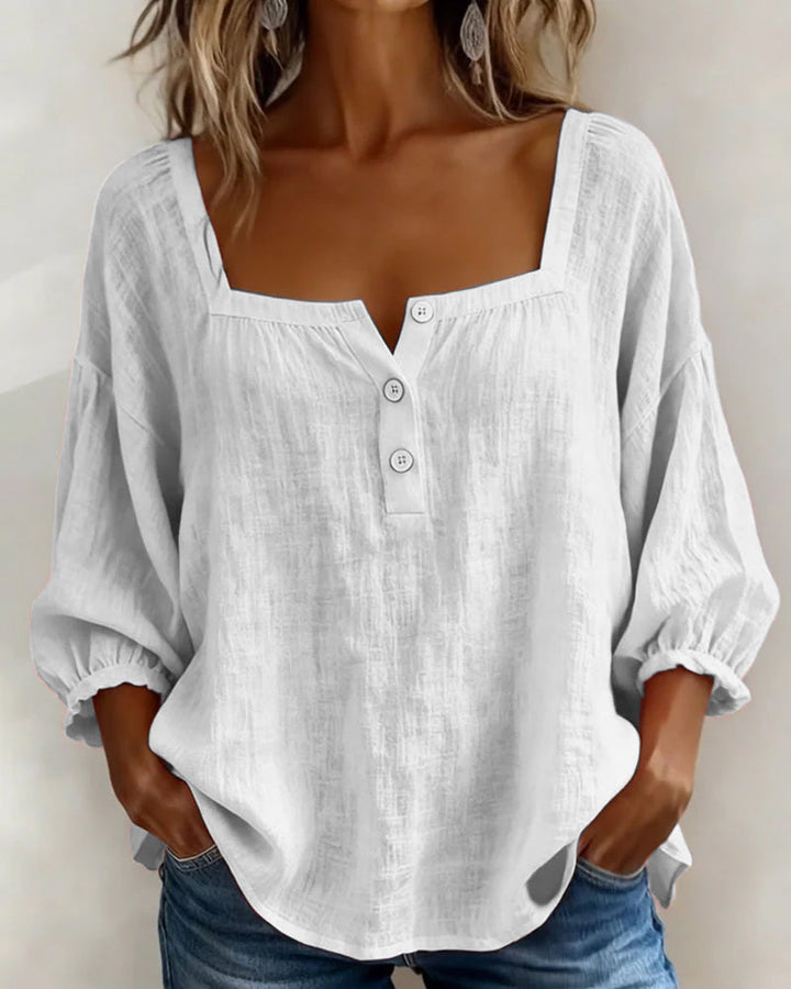 Simple Square Collar Long Sleeve Shirt
