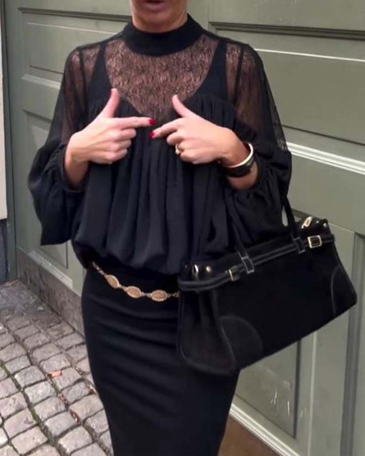 Blouse with Loose Fit Batwing Sleeve Design and Elegant Vibe