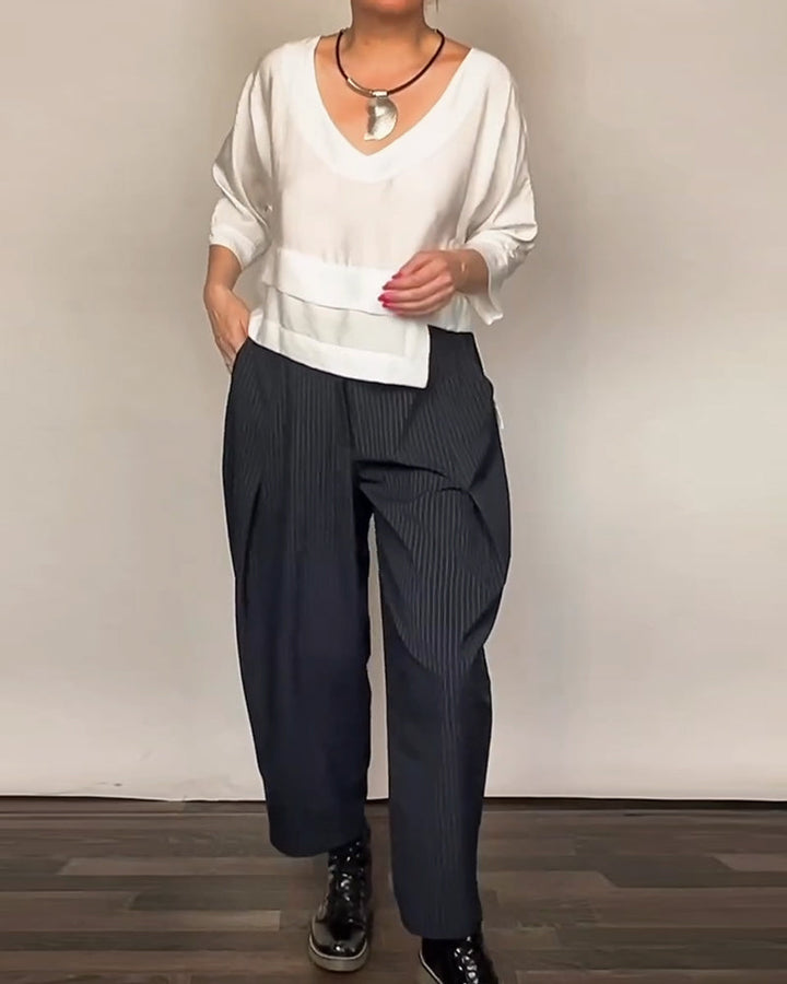 Casual Pants with Retro Stripes