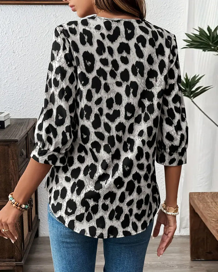 Blouse Half Sleeve Leopard Print Loose