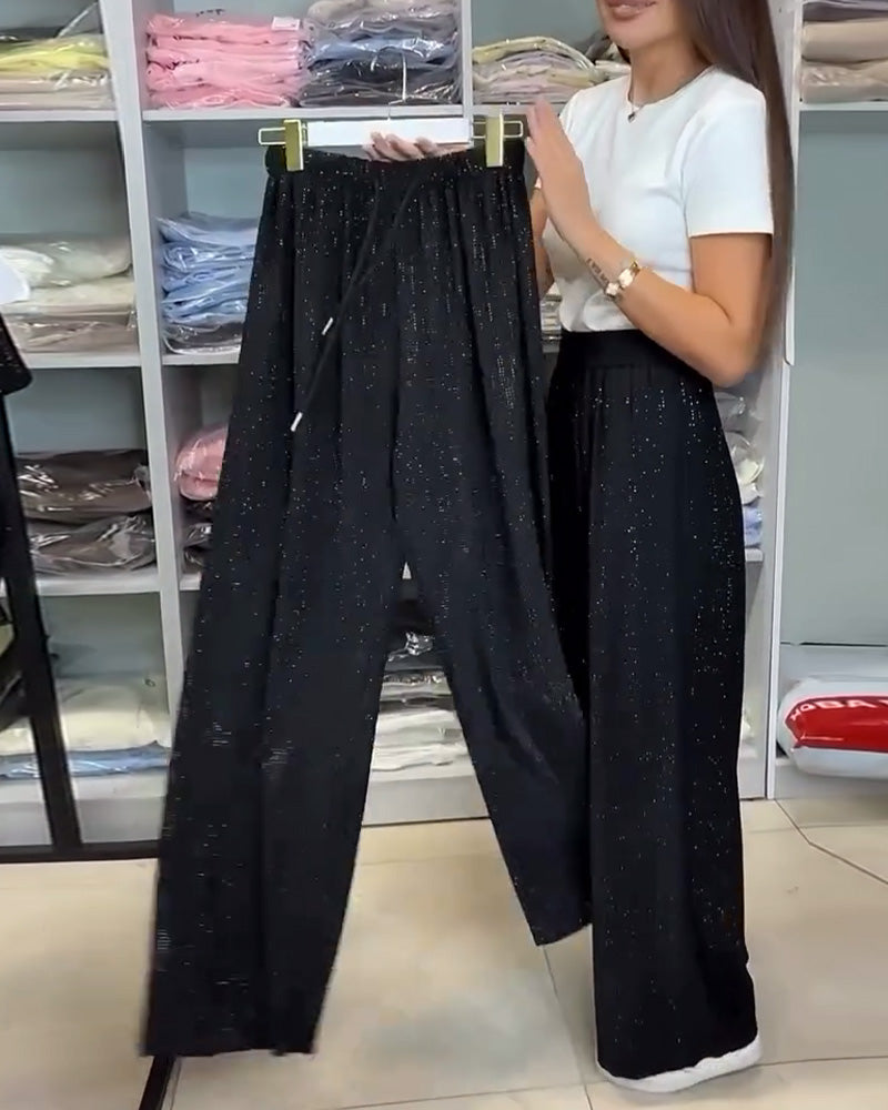 High Waist Elegant Shiny Wide Leg Pants