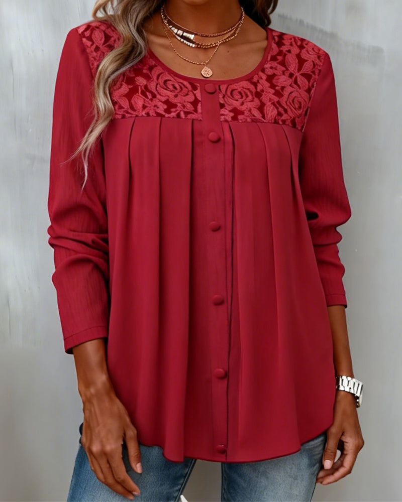 Loose Long Sleeve Pleated Top