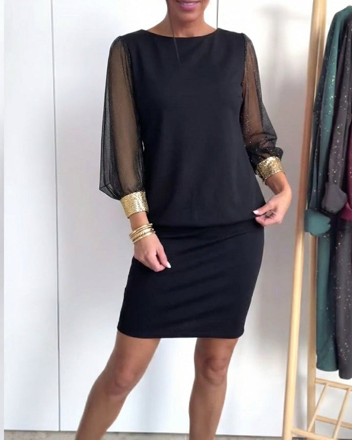 Contrast Color Tulle Dress with Long Sleeves