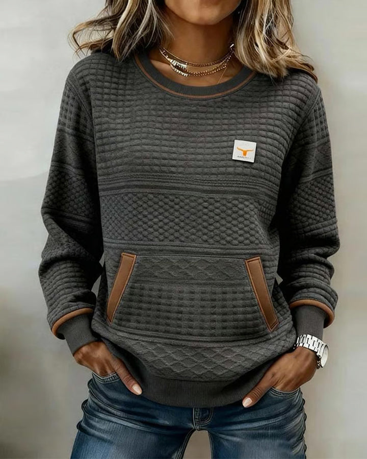 Sweatshirt with Round Neckline and Color Blocking