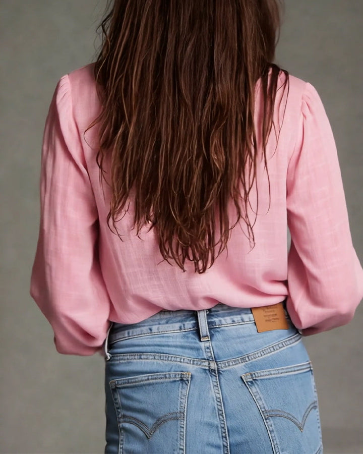 Elegant Ruffled Half-Zip Blouse