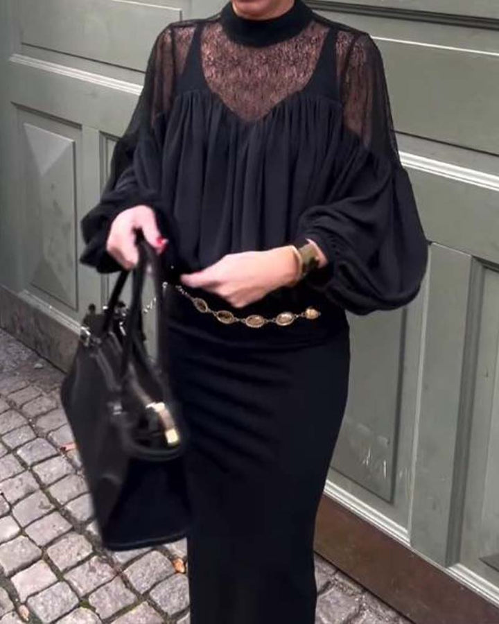 Blouse with Loose Fit Batwing Sleeve Design and Elegant Vibe