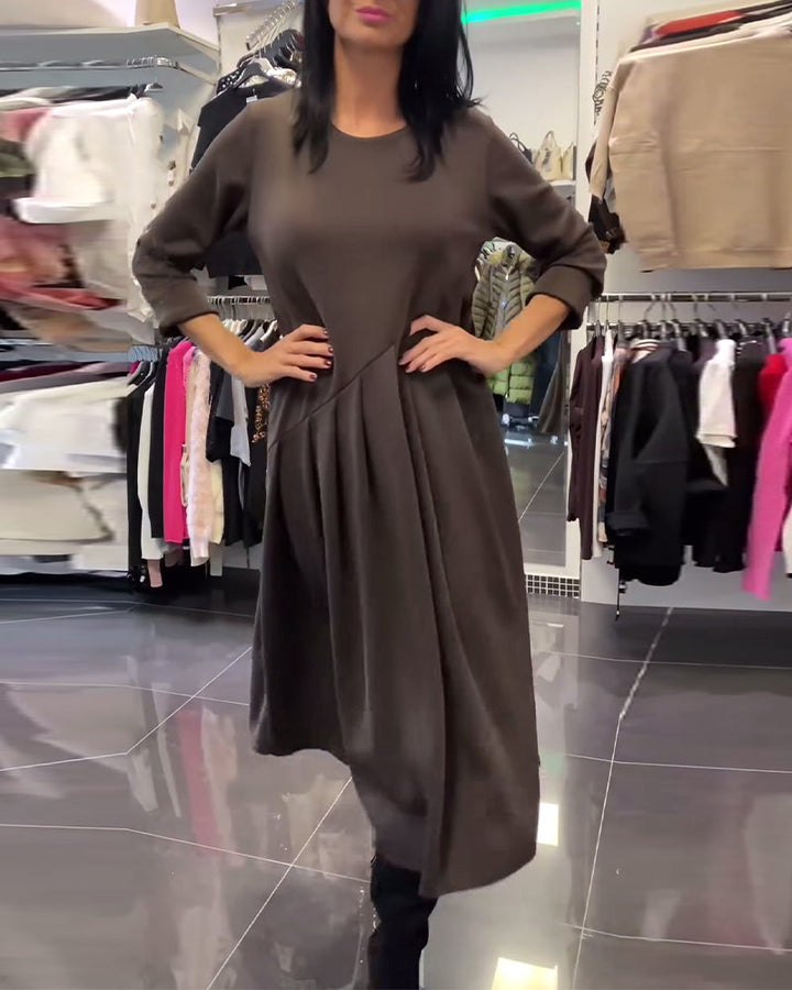 Casual Solid Color Round Neck Dress