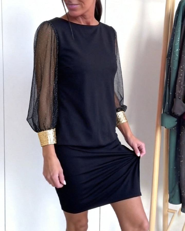 Contrast Color Tulle Dress with Long Sleeves