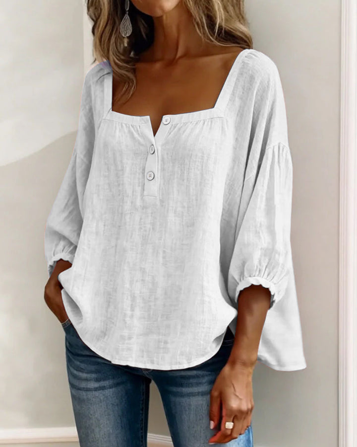 Simple Square Collar Long Sleeve Shirt