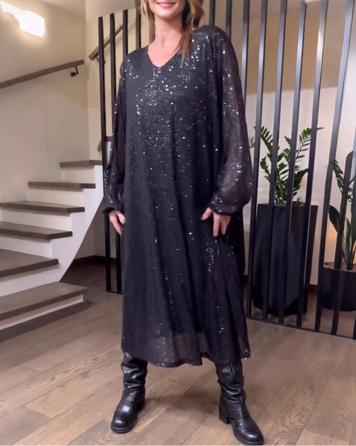 Trendy Solid Color V-Neck Dress