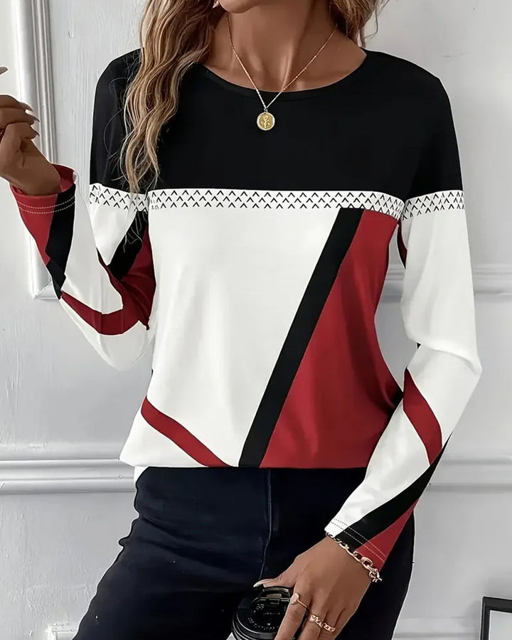 Casual Printed T-Shirt with Round Neck and Long Sleeves