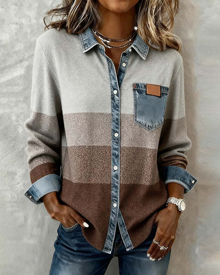 Patchwork Denim Button-Up Shirt