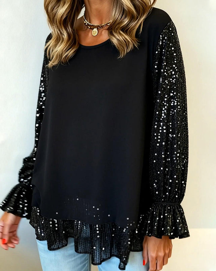 Balloon Sleeve Top with Round Neck