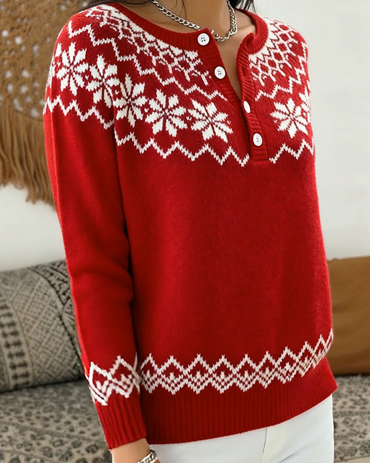 Snowflake Jacquard Sweater Demi-Open