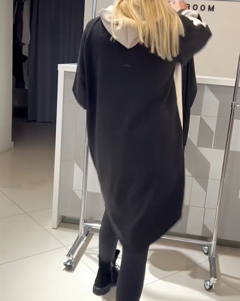 Color-Block Floral Print Hoodie Dress