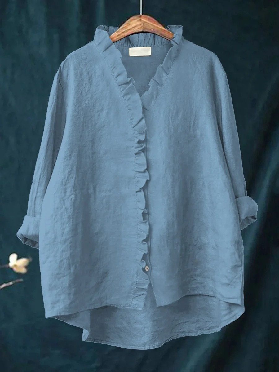 Dianara | Cotton and Linen Shirt with Ruffles