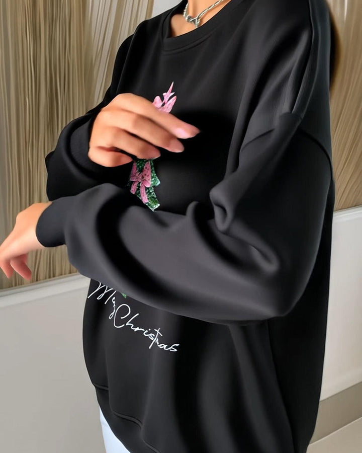 Christmas Printed Long Sleeve Crew Neck Sweatshirt