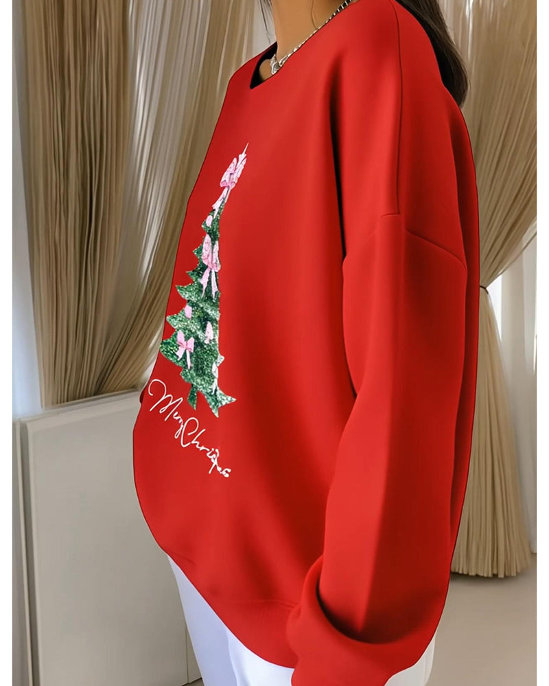 Christmas Printed Long Sleeve Crew Neck Sweatshirt