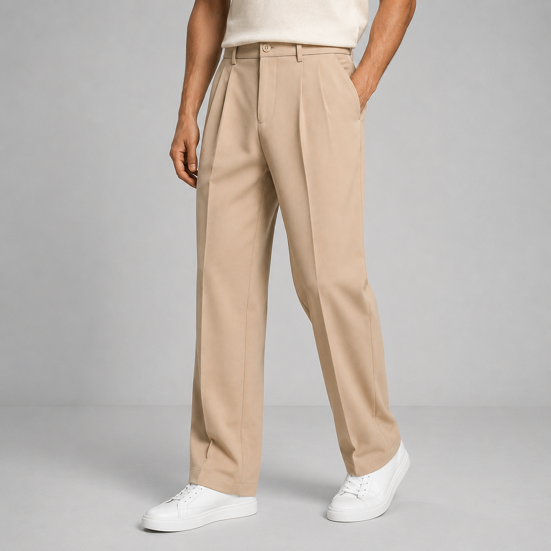 Men's Pleated Tailored Straight-Leg Trousers