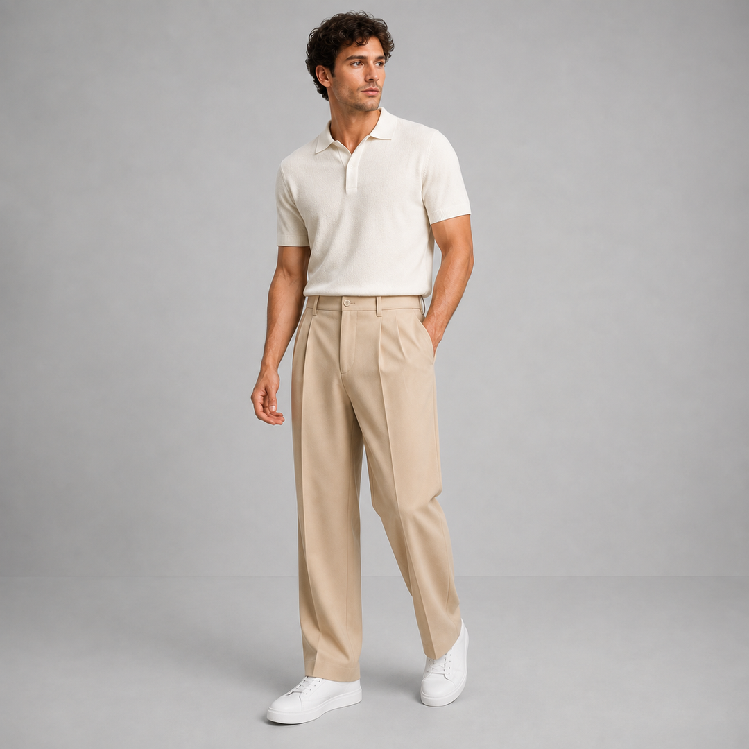 Men's Pleated Tailored Straight-Leg Trousers