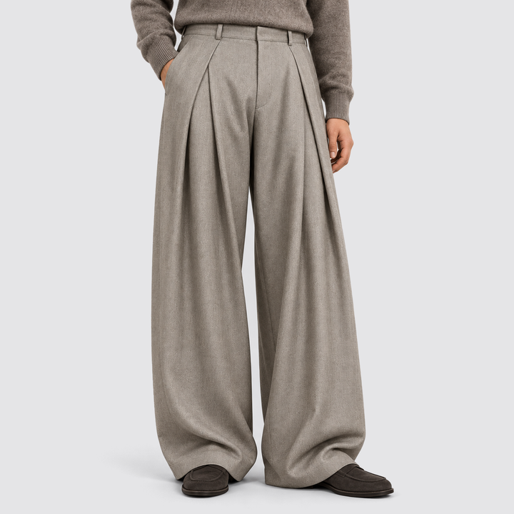 Men's Pleated Wide-Leg High-Waist Trousers