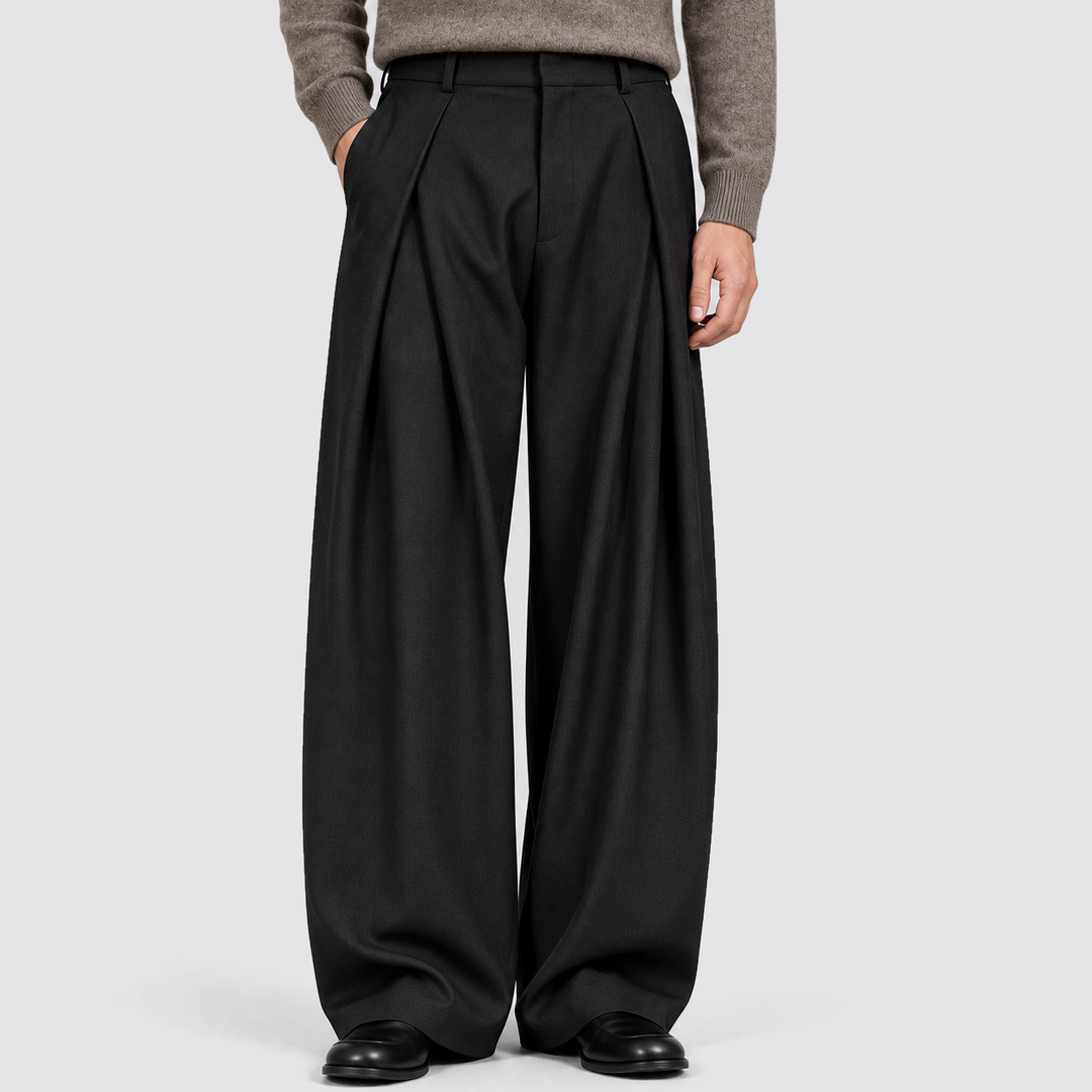 Men's Pleated Wide-Leg High-Waist Trousers