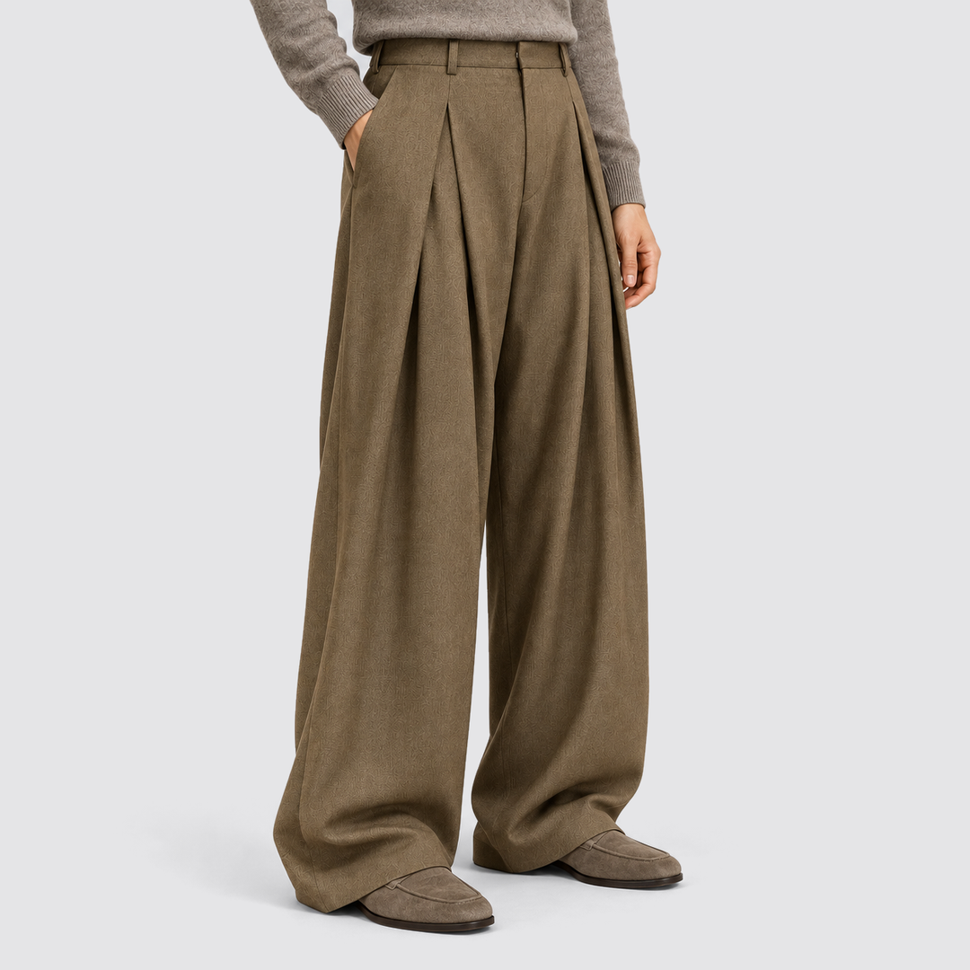 Men's Pleated Wide-Leg High-Waist Trousers