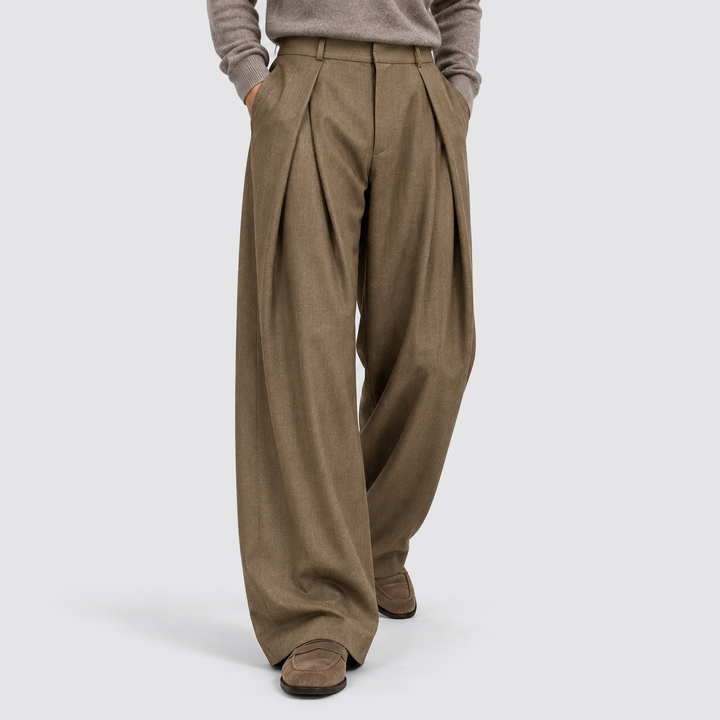 Men's Pleated Wide-Leg High-Waist Trousers