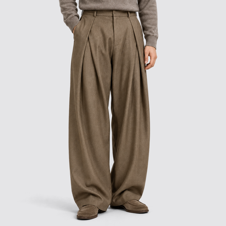 Men's Pleated Wide-Leg High-Waist Trousers