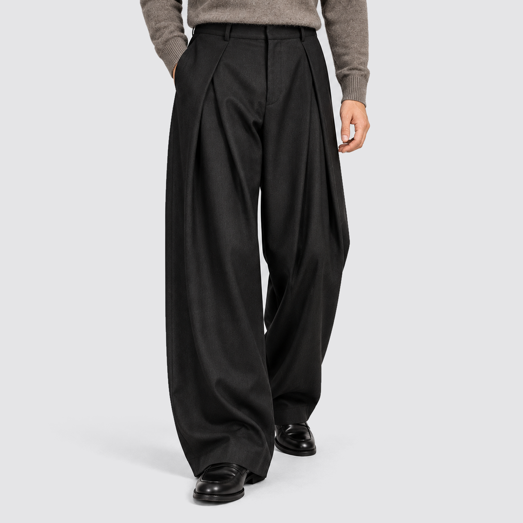 Men's Pleated Wide-Leg High-Waist Trousers