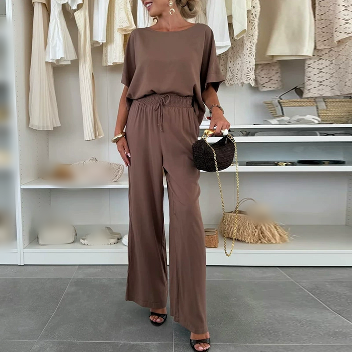 Solid Color Short Sleeve Top & Drawstring Pants 2-Piece Set