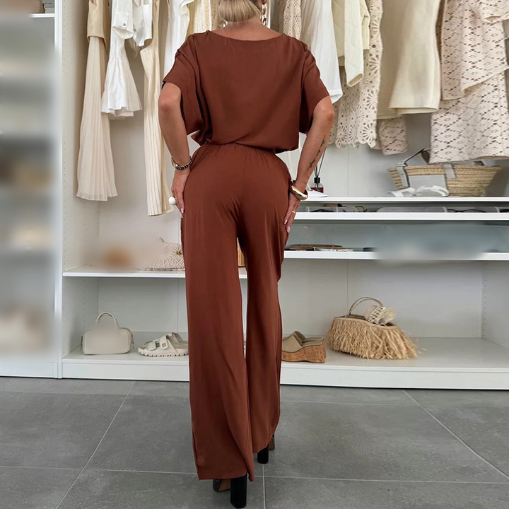 Solid Color Short Sleeve Top & Drawstring Pants 2-Piece Set