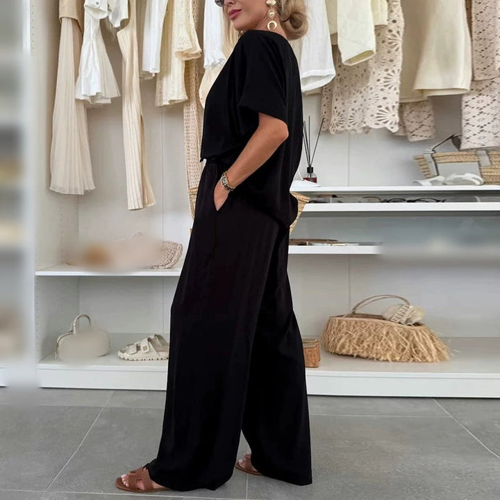 Solid Color Short Sleeve Top & Drawstring Pants 2-Piece Set