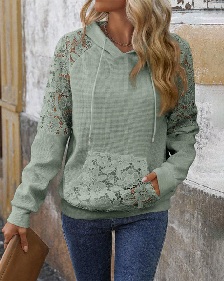 Hoodie V-Neck Long Sleeves Lace Casual