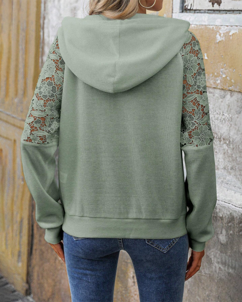 Hoodie V-Neck Long Sleeves Lace Casual