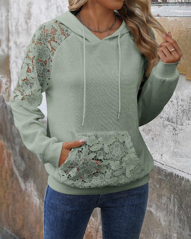 Hoodie V-Neck Long Sleeves Lace Casual